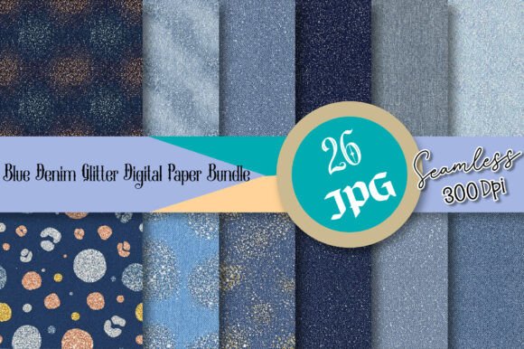 Download Blue Denim Glitter Digital Paper Bundle - Premium Bundle
