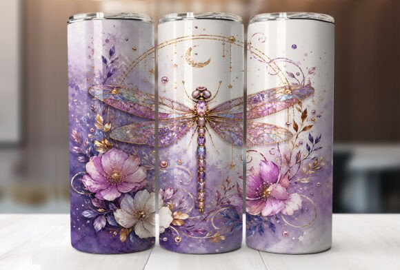 Download Purple Dragonfly Floral Tumbler Wrap PNG - Fly Collection