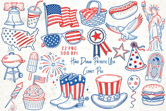 Download Hand Drawn Patriotic USA Clipart PNG - Patriotic Collection